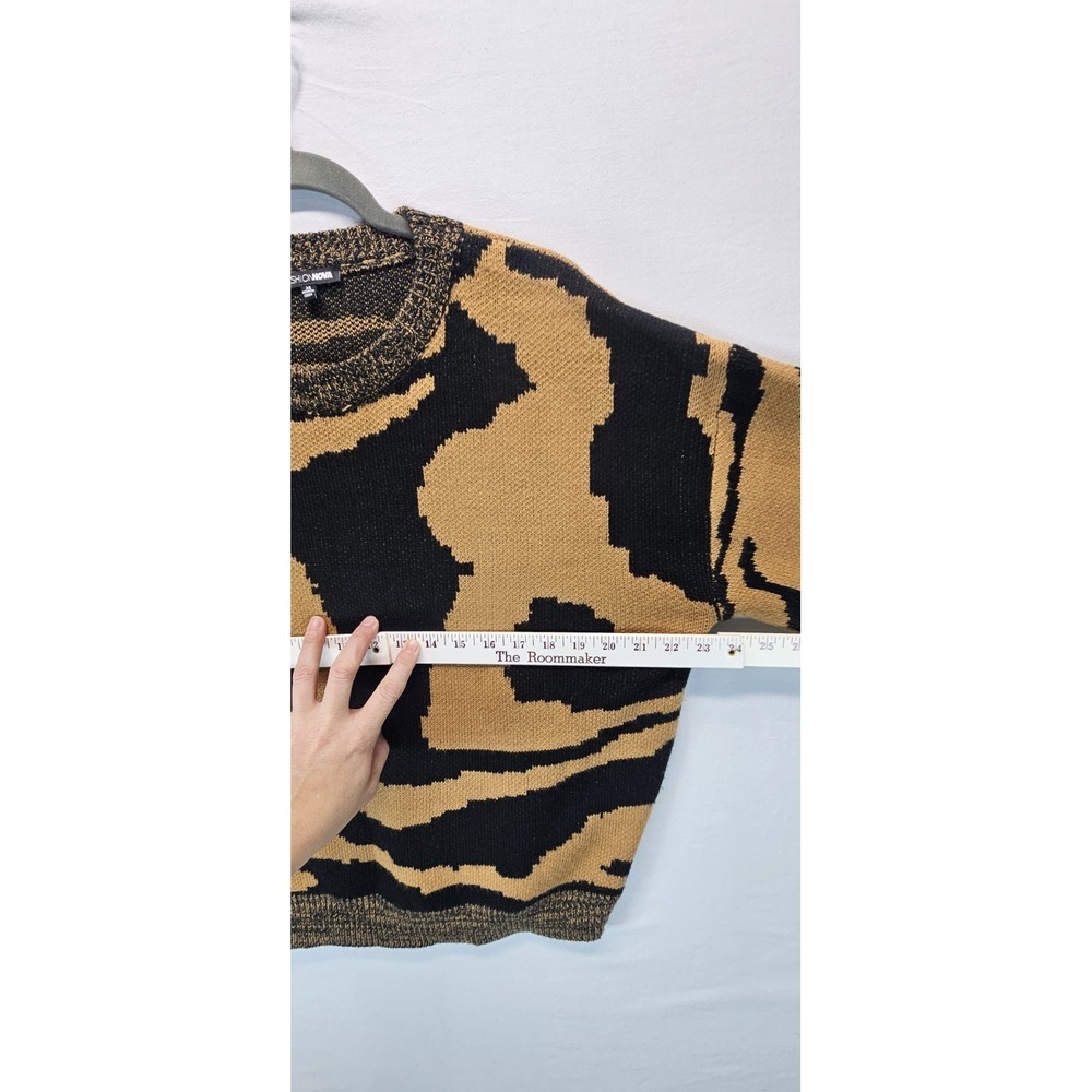 Fashion‎ Nova Tiger Print Sweater XL Brown Black Cropped Knit Bold - Picture 4 of 5